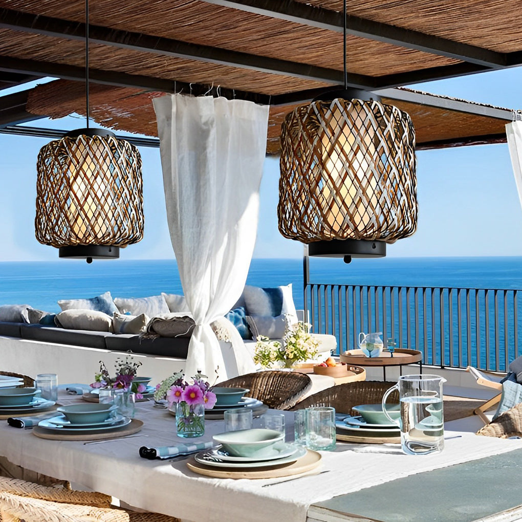 Ovar Outdoor Lattice Drum Pendant Light - Vorrenne